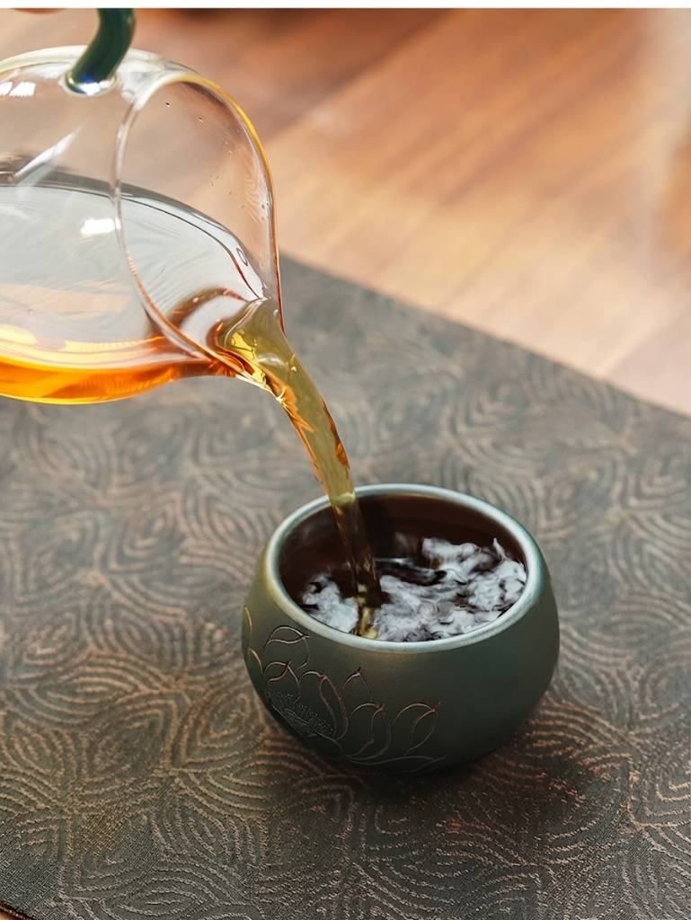 Handcrafted Yixing Zisha Clay Gongfu Tea Cup with Original Purple Clay and Subtle Green Tint