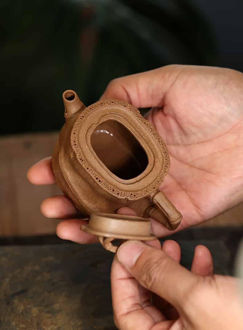 Handcrafted Bamboo Segment Zisha Teapot – Natural Huanglong Mountain Old Zisha Clay 120cc