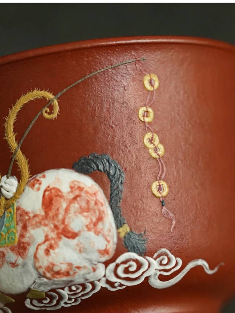 Handmade Yixing Zisha Purple Clay Tea Cup with Horse Year Hand-Painted Design 150ml