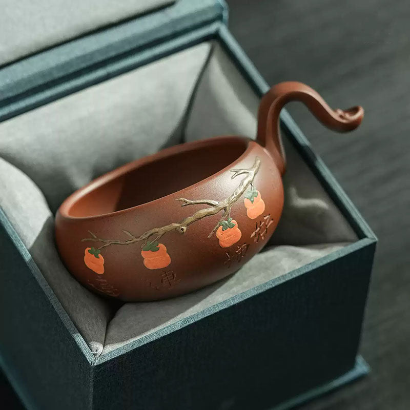 Handcrafted Yixing Zisha Gongfu Tea Cup 120ml with Hand-Engraved Calligraphy