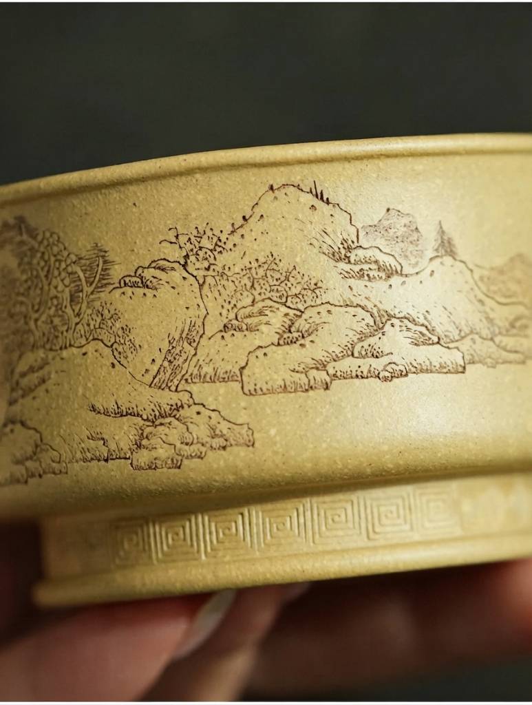 Premium Yixing Green Clay Gongfu Tea Tasting Cup Handcrafted with Seasonal Mist Painting