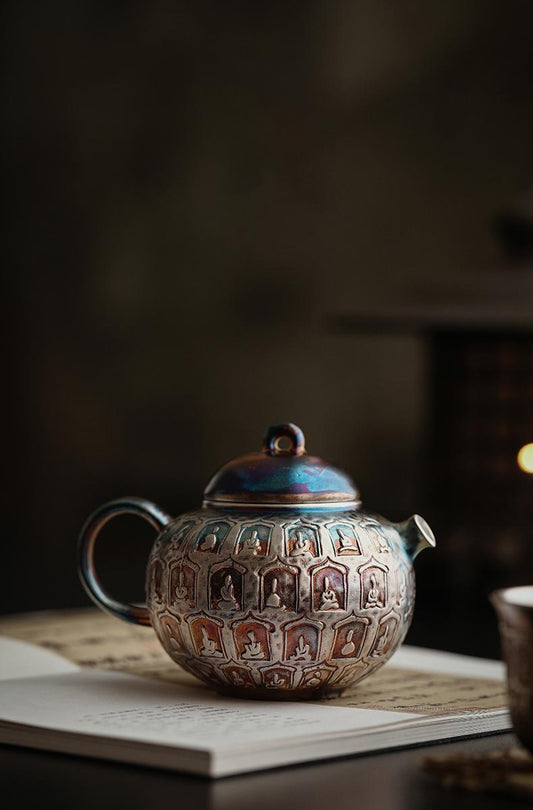 Dunhuang Filigree Silver Ceramic Tea Pot with Gift Box - Luxurious Handmade Teaware