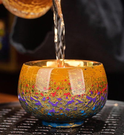 Elegant Transformation: Fuzhou Lacquered 24K Gold Bodhi Leaf Ceramic Tea Cup