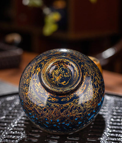 Elegant Transformation: Fuzhou Lacquered 24K Gold Bodhi Leaf Ceramic Tea Cup