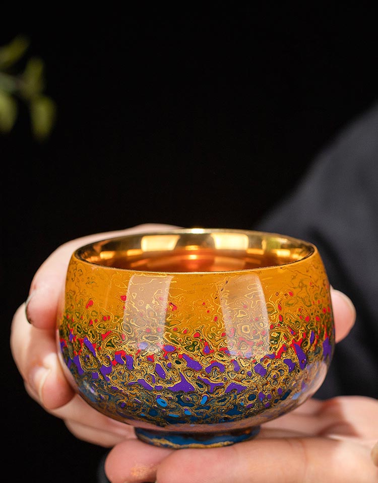 Elegant Transformation: Fuzhou Lacquered 24K Gold Bodhi Leaf Ceramic Tea Cup