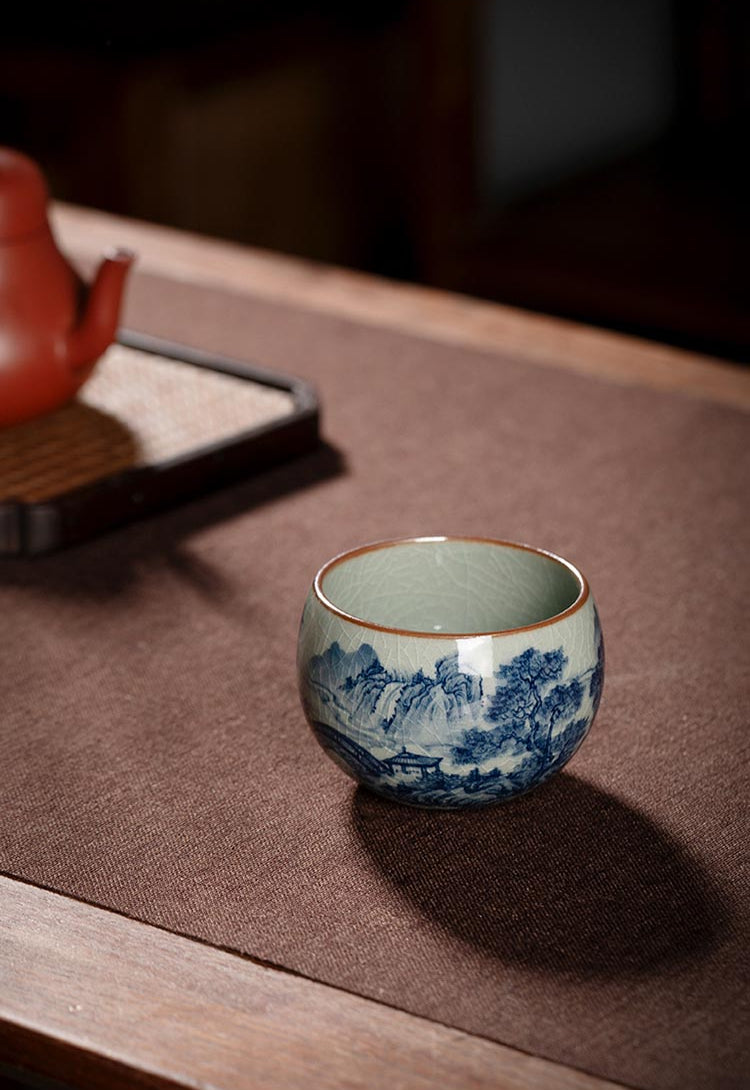 Exquisite Hand-Painted Blue and White Landscape Teacup - Jingdezhen Porcelain