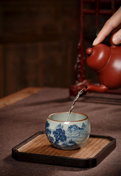 Exquisite Hand-Painted Blue and White Landscape Teacup - Jingdezhen Porcelain