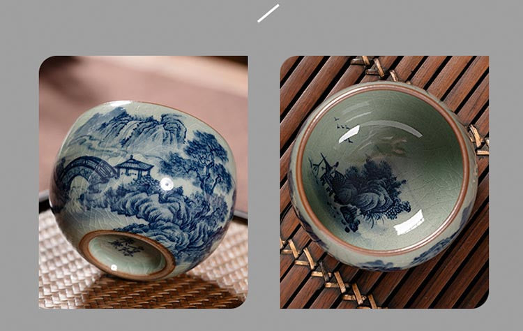 Exquisite Hand-Painted Blue and White Landscape Teacup - Jingdezhen Porcelain