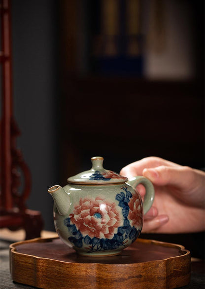 Exquisite Hand-Painted Peony Teapot – Jingdezhen Underglaze Blue Artisan Craft