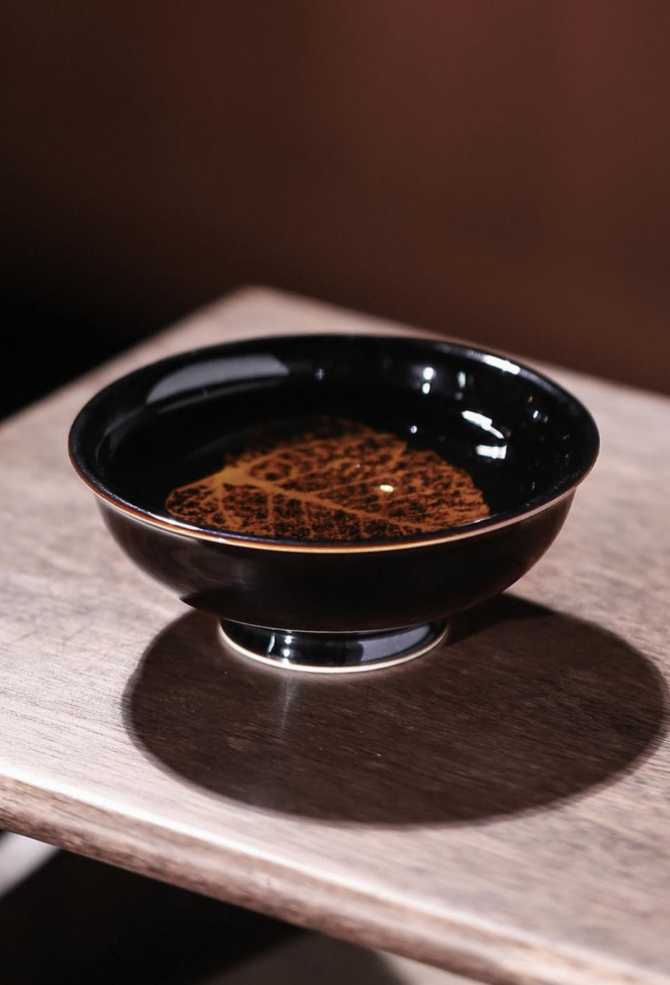 Golden Bodhi Leaf Jian Zhan - Handcrafted Jingdezhen Porcelain Teacup