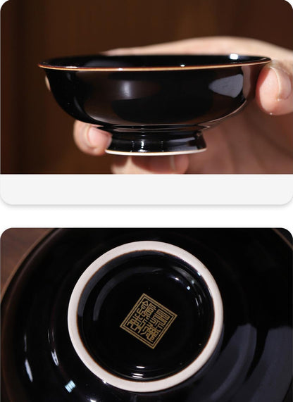 Golden Bodhi Leaf Jian Zhan - Handcrafted Jingdezhen Porcelain Teacup