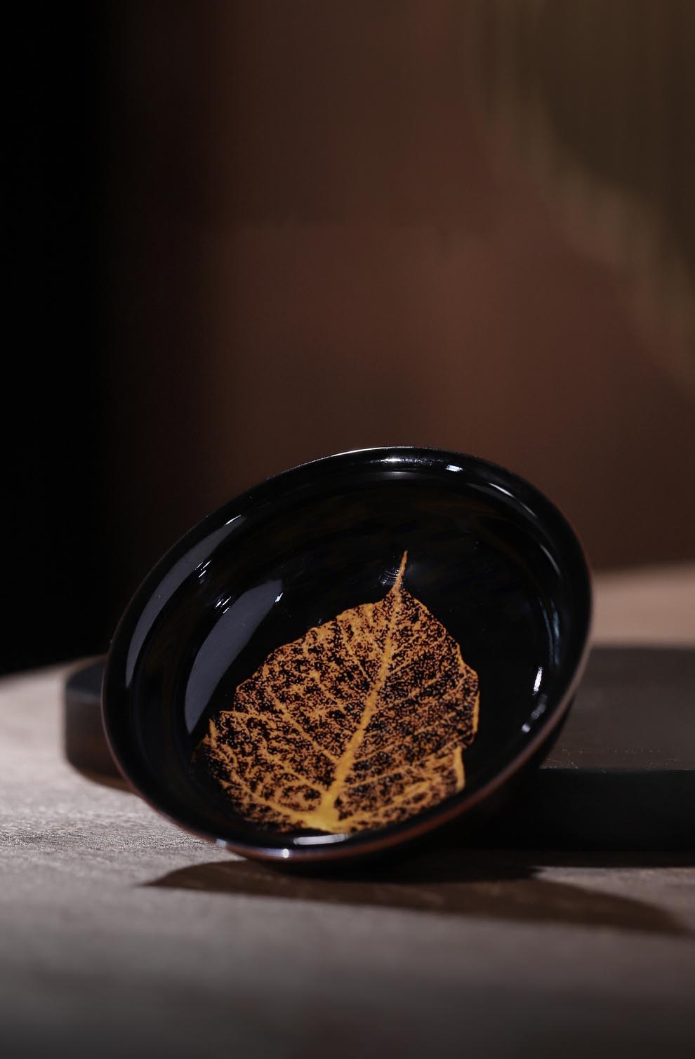 Golden Bodhi Leaf Jian Zhan - Handcrafted Jingdezhen Porcelain Teacup