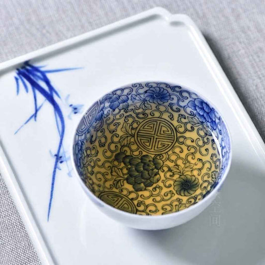 Hand Painted Blue and White Porcelain Tea Cup with Climbing Vine Pattern Handmade in Jingdezhen