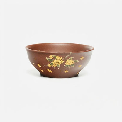 Hand-Painted Yixing Zisha Clay Teacup Gold Osmanthus Design 110ml