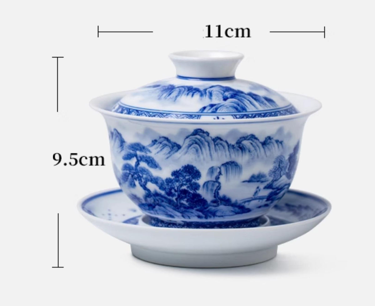 Hand-Painted Blue and White Landscape Jingdezhen Porcelain Tea Bowl - 260ml