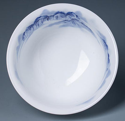 Hand-Painted Blue and White Landscape Jingdezhen Porcelain Tea Bowl - 260ml