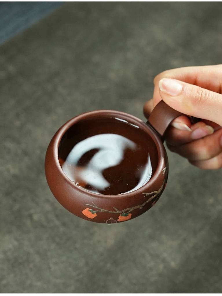 Handcrafted Yixing Purple Clay Gongfu Tea Cup 120ml with Hand Engraved Calligraphy