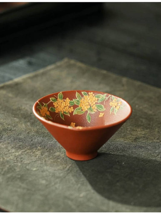 Handcrafted Yixing Zisha Clay Gongfu Tea Cup 110ml Original Red Clay with Hand Painting