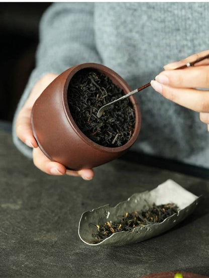 Handcrafted Yixing Zisha Small Tea Leaf Storage Jar with Engraved Design