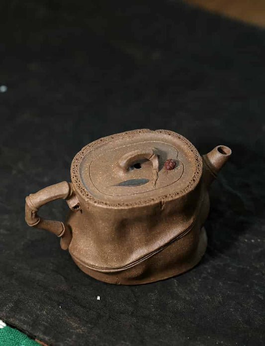 Handcrafted Bamboo Segment Zisha Teapot – Natural Huanglong Mountain Old Zisha Clay 120cc