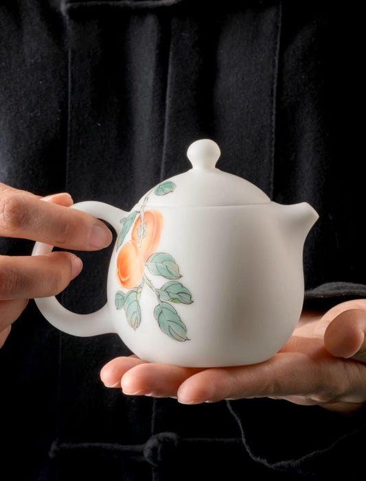 Handcrafted Dehua White Jade Porcelain Tea Set Prosperity and Fortune Collection