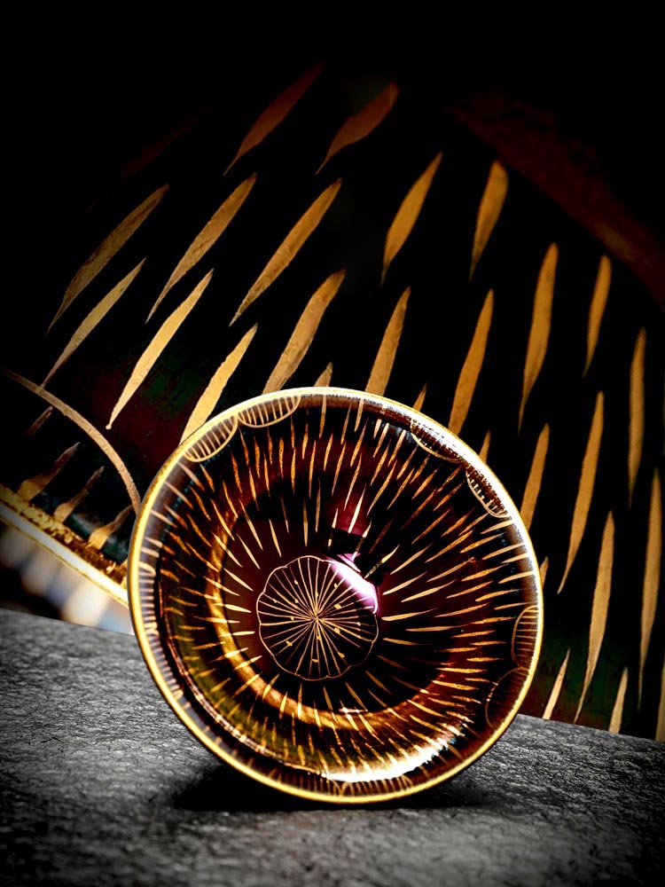 Handcrafted Jian Zhan Gilded Tea Cup – Unique Rain Lotus Design