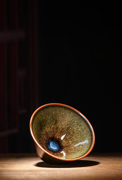 Handcrafted Jian Zhan Teacup by Master Gao Jinming - Traditional Oil Drip Glaze