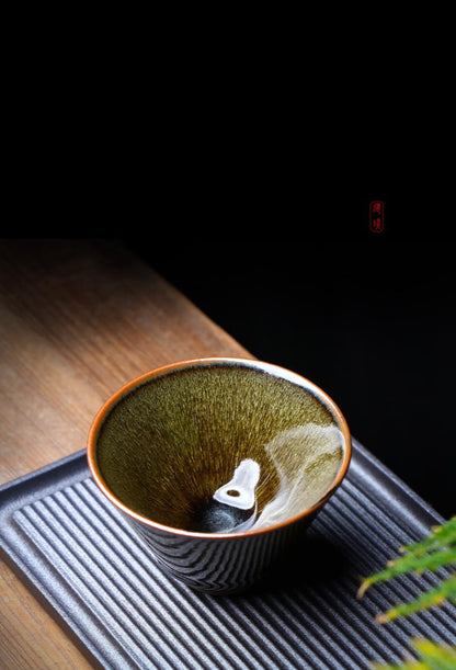 Handcrafted Jian Zhan Teacup by Master Gao Jinming - Traditional Oil Drip Glaze