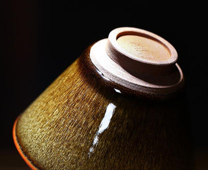 Handcrafted Jian Zhan Teacup by Master Gao Jinming - Traditional Oil Drip Glaze