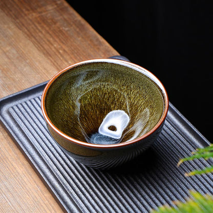 Handcrafted Jian Zhan Teacup by Master Gao Jinming - Traditional Oil Drip Glaze