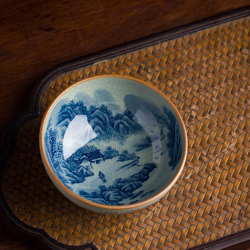 Handcrafted Jingdezhen Blue and White Porcelain Landscape Teacup