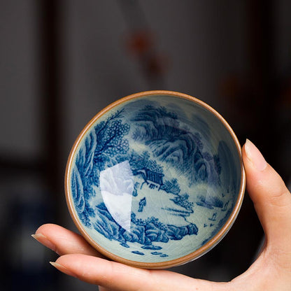 Handcrafted Jingdezhen Blue and White Porcelain Landscape Teacup