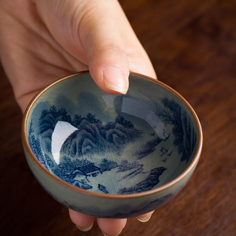 Handcrafted Jingdezhen Blue and White Porcelain Landscape Teacup