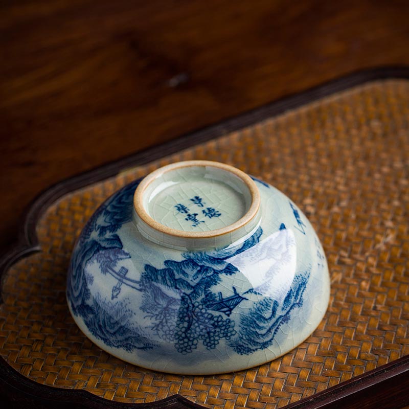 Handcrafted Jingdezhen Blue and White Porcelain Landscape Teacup