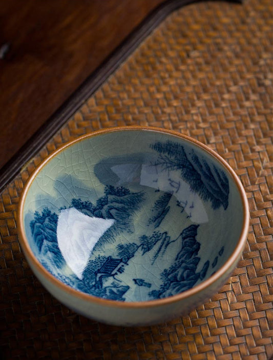 Handcrafted Jingdezhen Blue and White Porcelain Landscape Teacup