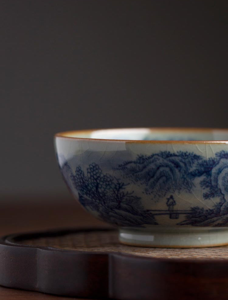 Handcrafted Jingdezhen Blue and White Porcelain Landscape Teacup