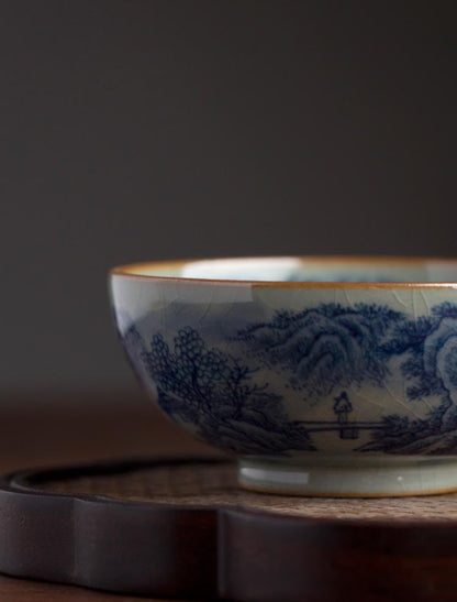 Handcrafted Jingdezhen Blue and White Porcelain Landscape Teacup