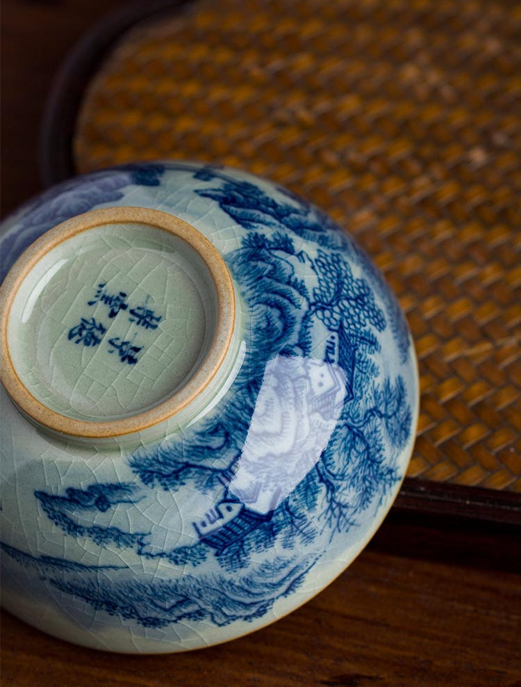 Handcrafted Jingdezhen Blue and White Porcelain Landscape Teacup