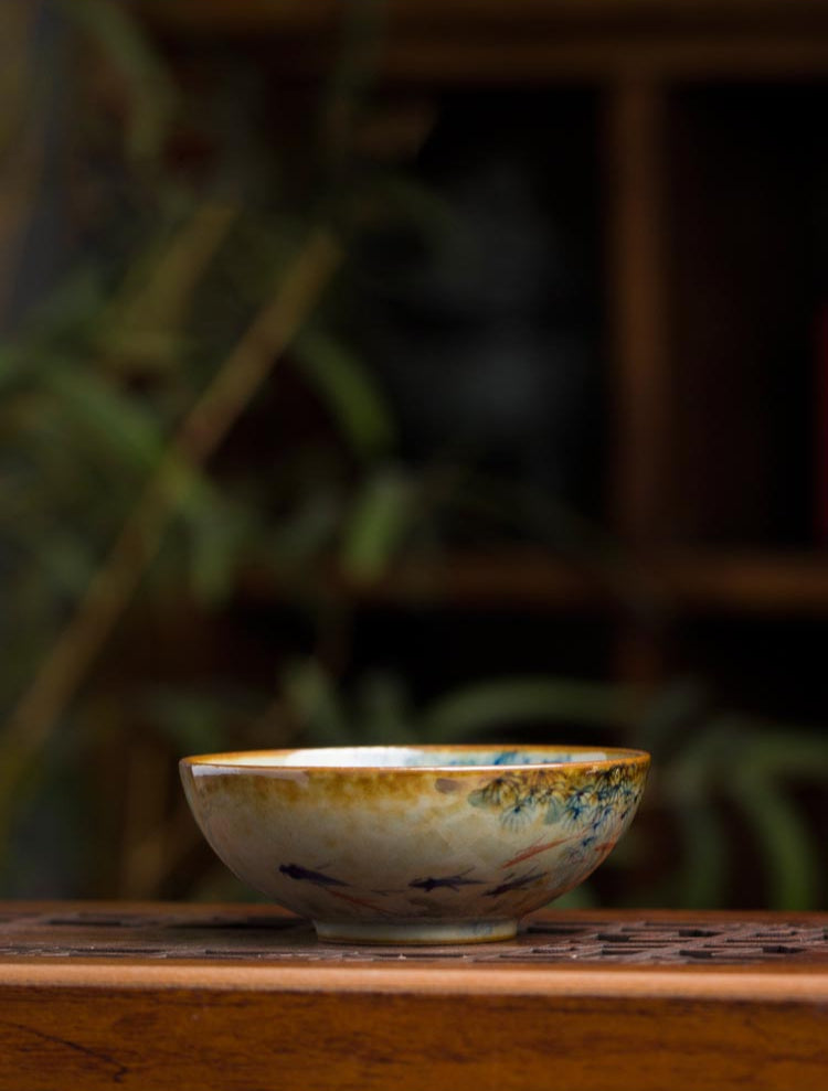 Handcrafted Jingdezhen Porcelain Tea Cup - Fish Play Design