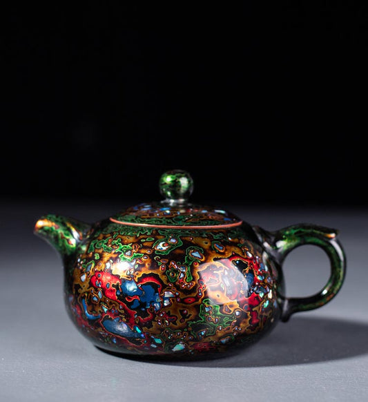 Handcrafted Lacquer Teapot - Embrace Tradition with a 250ml Green-Gold Jian Zhan Teapot