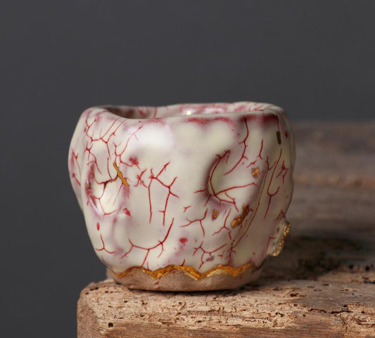 Handcrafted Shino Burnished Gold Crab Claw Tea Cup with Traditional Taiwanese Clay