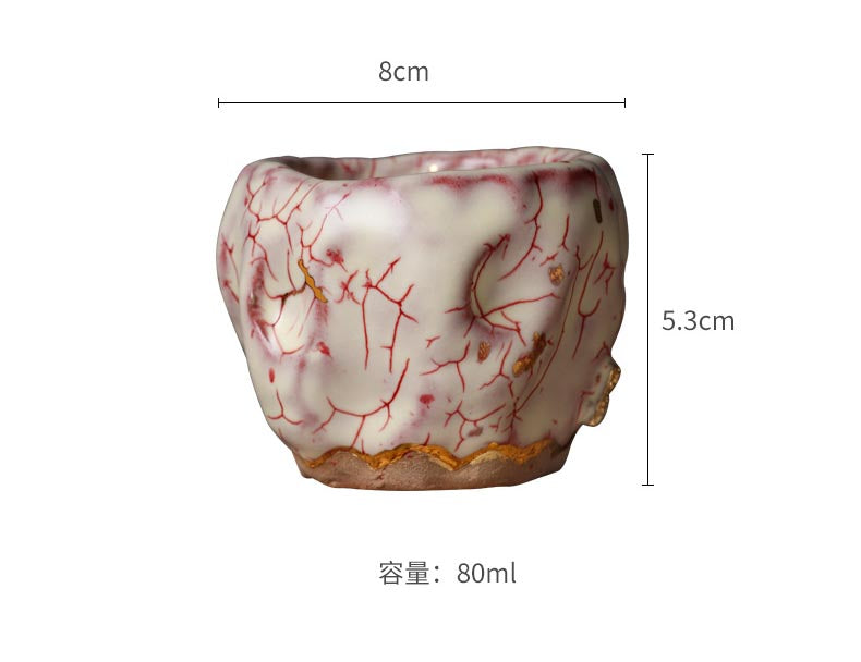 Handcrafted Shino Burnished Gold Crab Claw Tea Cup with Traditional Taiwanese Clay
