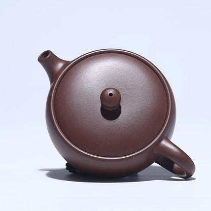 Handcrafted Yixing Zisha Flat Teapot – 170cc, Genuine Original Ore Purple Clay, Elegant and Functional