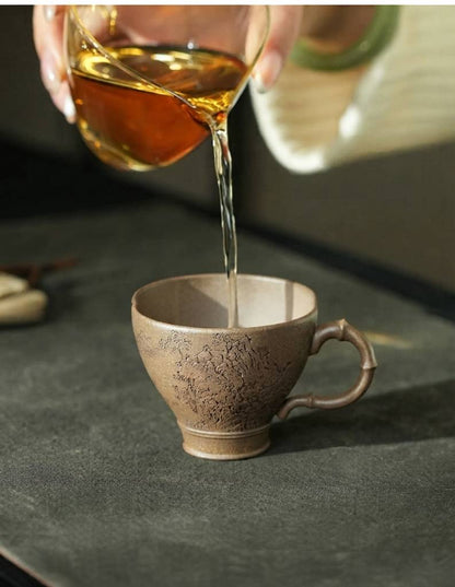 Handmade Yixing Duan Clay Gongfu Tea Cup with Autumn Handle 100ml
