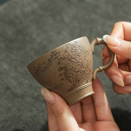 Handmade Yixing Duan Clay Gongfu Tea Cup with Autumn Handle 100ml