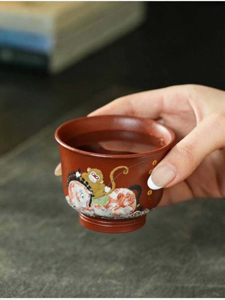 Handmade Yixing Zisha Purple Clay Tea Cup with Horse Year Hand-Painted Design 150ml