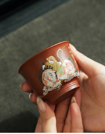 Handmade Yixing Zisha Purple Clay Tea Cup with Horse Year Hand-Painted Design 150ml