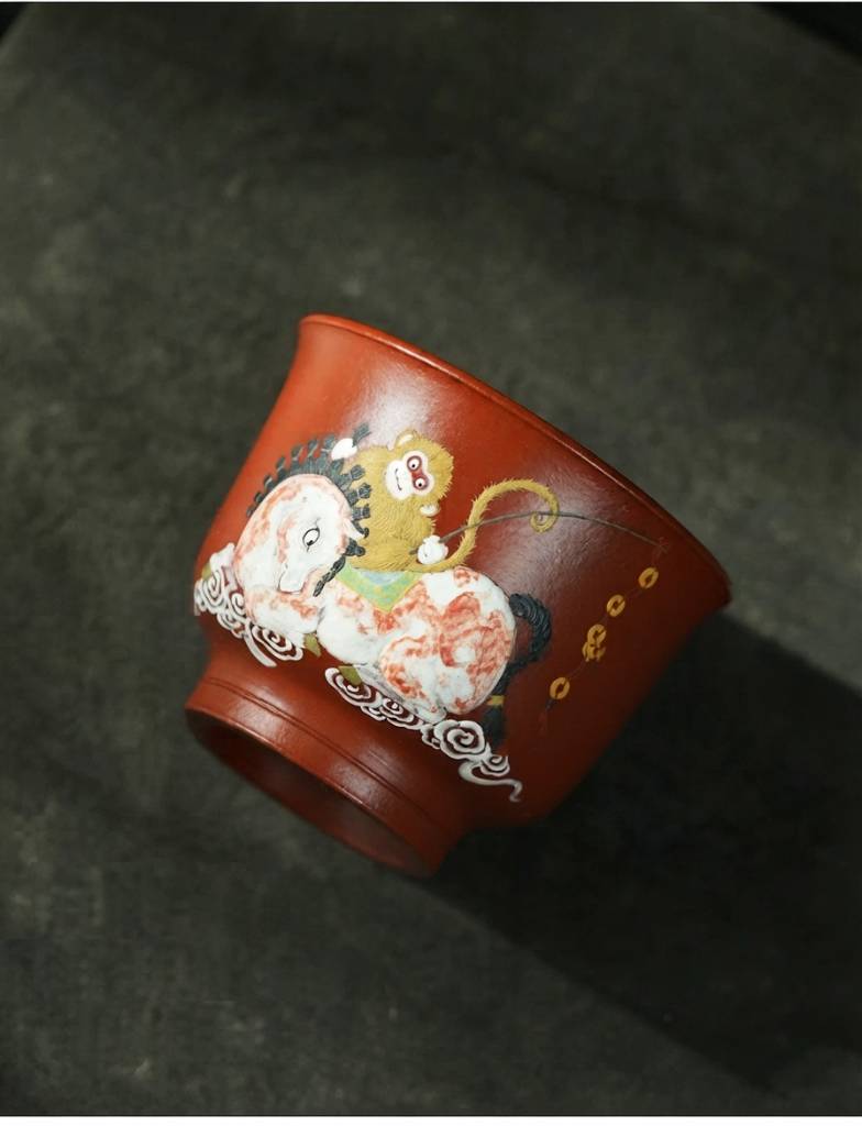 Handmade Yixing Zisha Purple Clay Tea Cup with Horse Year Hand-Painted Design 150ml