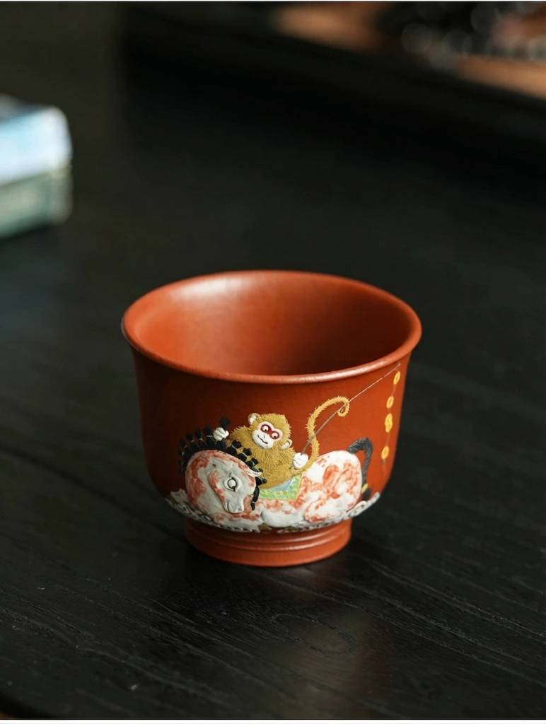 Handmade Yixing Zisha Purple Clay Tea Cup with Horse Year Hand-Painted Design 150ml