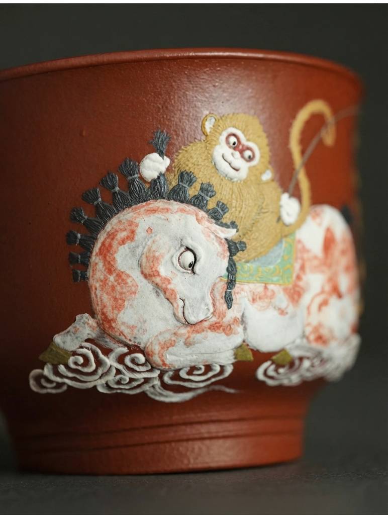 Handmade Yixing Zisha Purple Clay Tea Cup with Horse Year Hand-Painted Design 150ml